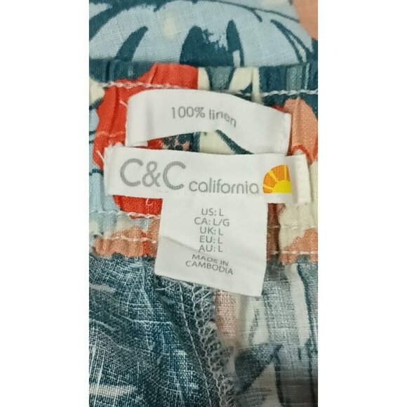 C&C California 100% Linen Palm Leaf Tropical Wide Leg Cropped Pants Women’s L - Picture 5 of 7